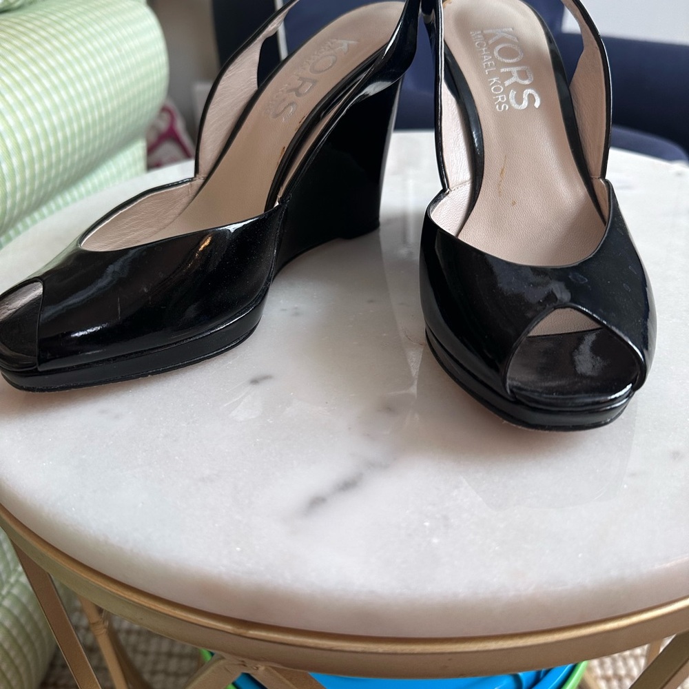 Michael Kors Black Patent Wedges - Picture 2 of 2